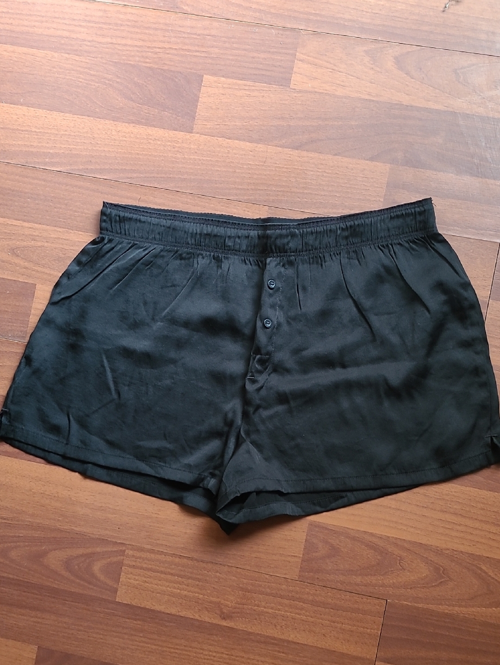 PINK Victoria's Secret Black Silky Lounge Shorts with Branded Waistband
